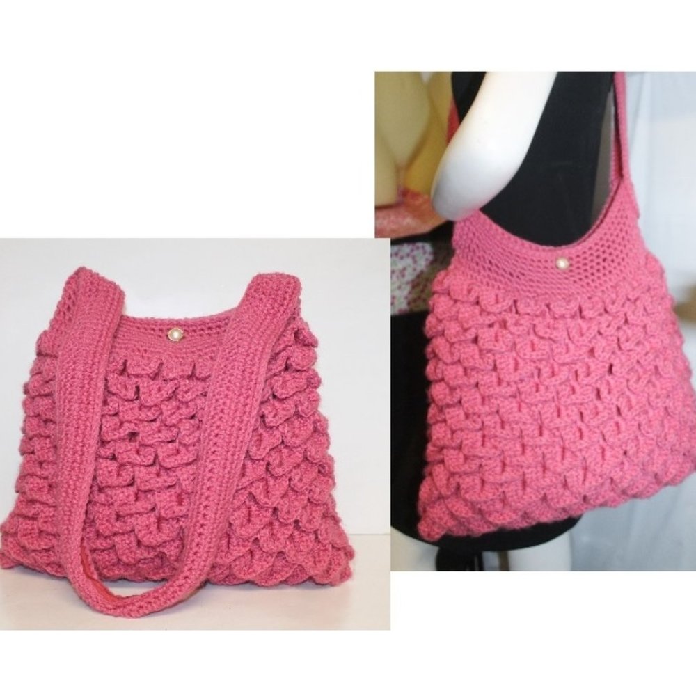 Handmade Wool Knit Crochet Ruffle Crossbody Festival Bag